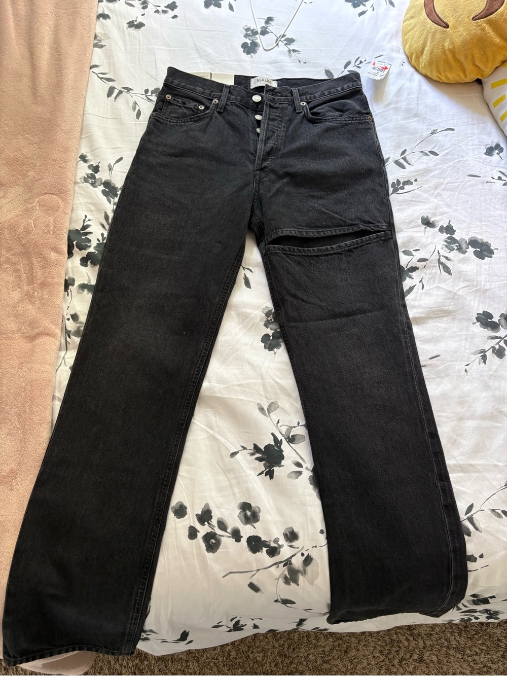 AGOLDE Black Straight-Leg High-Rise Jeans